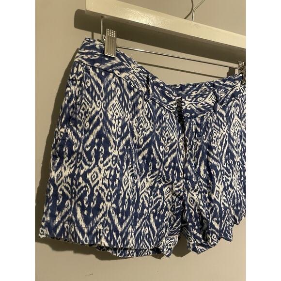 Cynthia Rowley Women‎ Sz 2 100% Linen Front Back Pockets Blue White Print Shorts - Picture 2 of 4